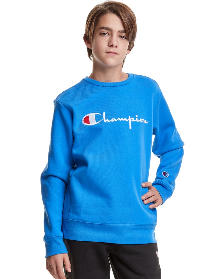 Champion Boys Sweatshirt NZ - Reverse Weave Fleece Crew Embroidered Logo Blue ( 9683-XTSNG )